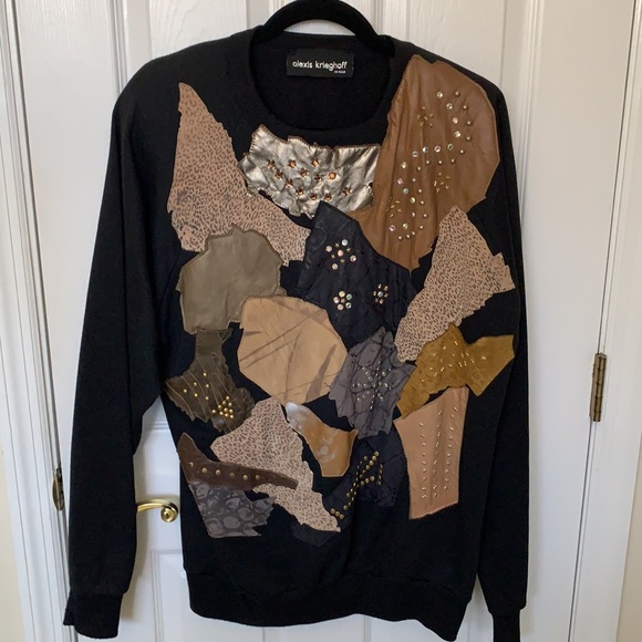 Vtg Alexis krieghoff patchwork top leathers, suedes Rhinestones, brass studs - Picture 1 of 12
